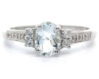 0.87 Carat Natural Aquamarine & Natural White Topaz Ring
