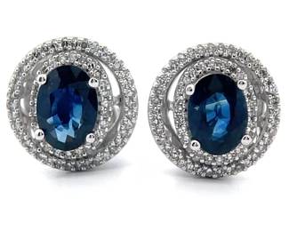 0.30 Carat Natural Blue Sapphire & Natural Diamond Double Halo Stud Earrings in 14k Gold