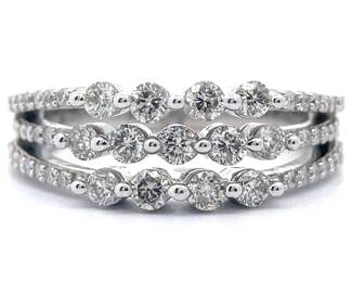 1 Carat Natural Diamond Triple Stack Ring in 14k White Gold