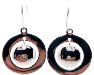 Natural Diamond Double Circle Drop French Hook Earrings