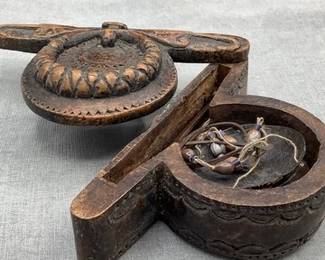 Carved wood case with opium scale