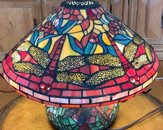 Stained glass dragonfly lamp