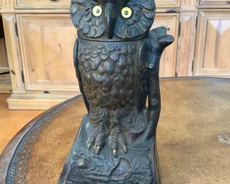 Antique cast iron mechanical owl bank