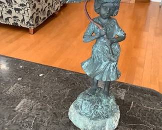 Bronze girl with umbrella fountain head