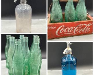 Early glass Coca cola and seltzer bottles