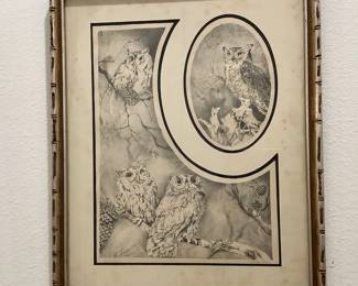 Mid Century Signed Owl Litho w/ COA