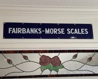 Metal and enameled Fairbanks scale sign