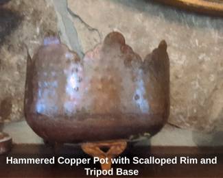 Hammered Copper Pot with Scalloped Rim and Tripod Base