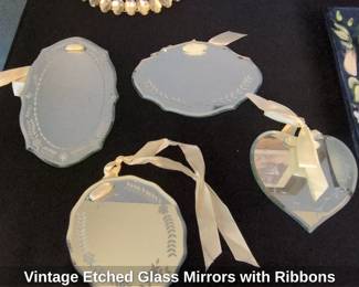 Vintage Etched Glass Mirrors with Ribbons