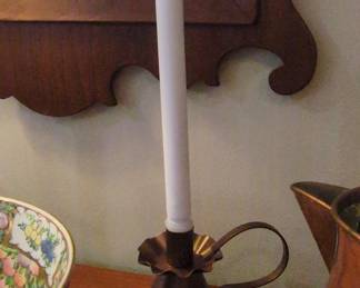 Antique Copper Pitcher and Brass Candlestick Holder second image