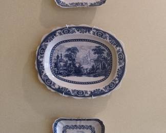 Blue and White Transferware Platters and Plates Grecian Blue Pattern