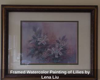 Framed Watercolor Painting of Lilies by Lena Liu
