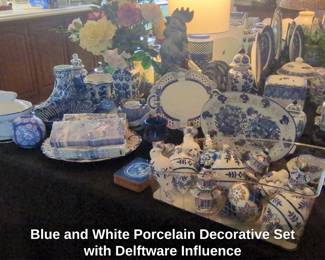 Blue and White Porcelain Decorative Set with Delftware Influence