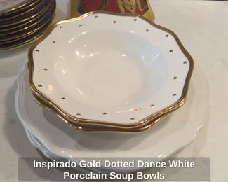 Inspirado Gold Dotted Dance White Porcelain Soup Bowls