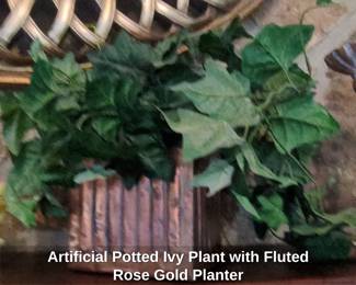 Artificial Potted Ivy Plant with Fluted Rose Gold Planter
