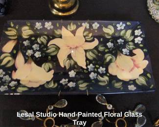 Lesal Studio HandPainted Floral Glass Tray