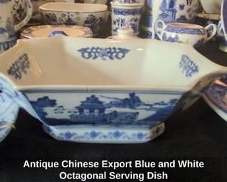 Antique Chinese Export Blue and White Octagonal Serving Dish