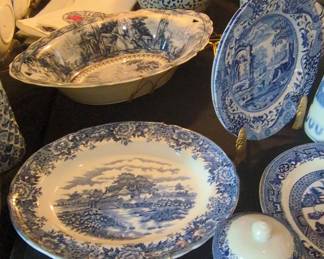 Blue and White Transferware English Village China Set by Salem China Co.