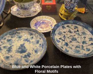 Blue and White Porcelain Plates with Floral Motifs