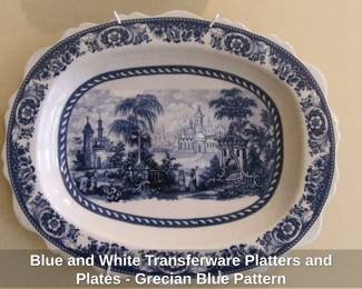 Blue and White Transferware Platters and Plates Grecian Blue Pattern third image