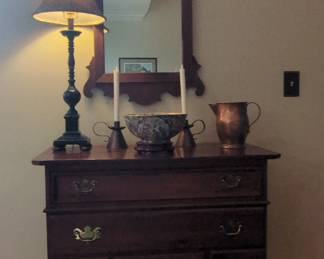 Antique Cherry Wood Chest of Drawers with Mirror