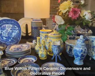 Blue Willow Pattern Ceramic Dinnerware and Decorative Pieces