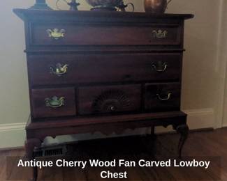 Antique Cherry Wood Fan Carved Lowboy Chest