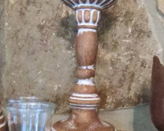 Terracotta and White Washed Wood Candlestick