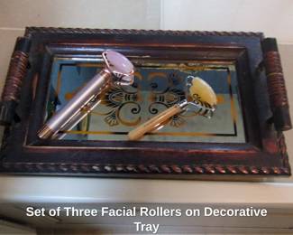 Set of Three Facial Rollers on Decorative Tray