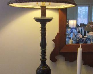 Vintage Candlestick Table Lamp with Leopard Print Shade