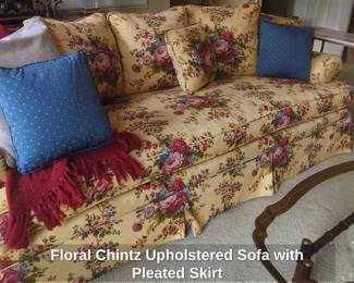 Floral Chintz Upholstered Sofa with Pleated Skirt