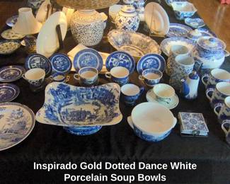 Inspirado Gold Dotted Dance White Porcelain Soup Bowls second image