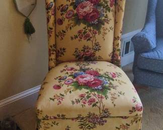Vintage Floral Upholstered Wingback Chair