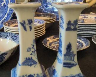 Spode Blue Italian Candlesticks Pair