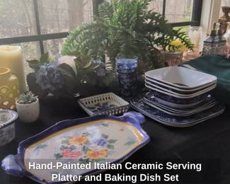 HandPainted Italian Ceramic Serving Platter and Baking Dish Set