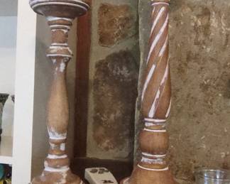 Distressed Wood Candlesticks with Twisted and Baluster Columns