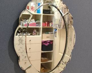 Vintage Venetian Scalloped Edge Etched Glass Mirror
