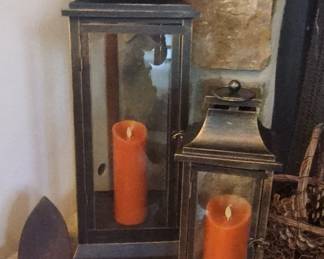 Set of Black Metal Lanterns with LED Candles