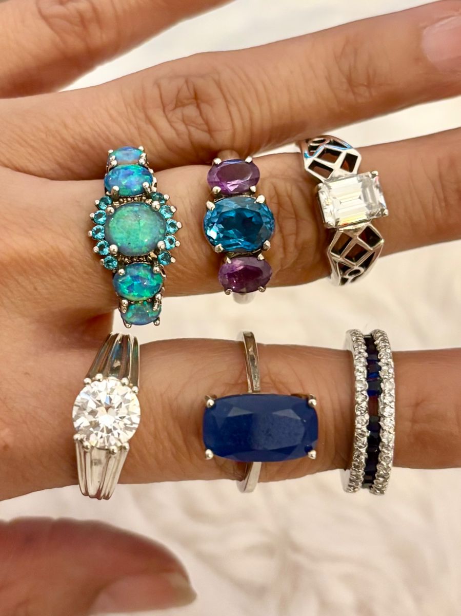 Sterling Silver Rings with Opal, CZ, sapphire, gem