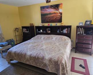 Pre-Selling King size Bedroom Set: King size adjustable bed with bookshelf headboard, 9-drawer Dresser & Mirror, 2 Side Units with 4-drawers/1 shelf