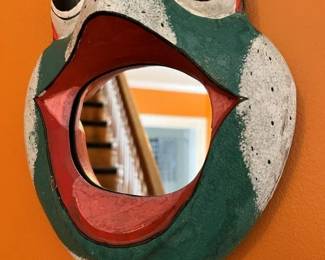 204 Indonesian Small Folk Art Frog Mirror