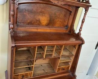 204 Vintage Eastlake Victorian Walnut Secretary Cabinet Detail