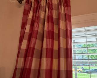 Red and Cream Plaid Drapery Panels