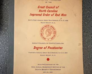 Improved Order of Red Men, Great Council of North Carolina, Degree of Pocahontas, Records and Proceedings