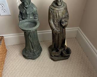 Pair of Saint Francis Garden Statues: Bird Bath and Deer