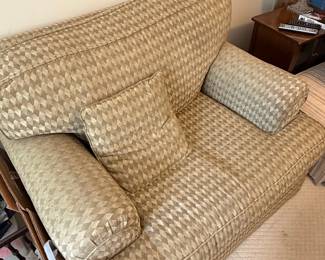 ETHAN ALLEN Skirted Sofa in Golden Sage Diamond Patterned Fabric