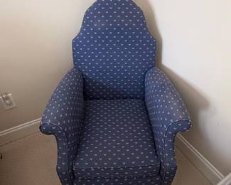 Blue Floral Upholstered Accent Chair with Cabriole Legs