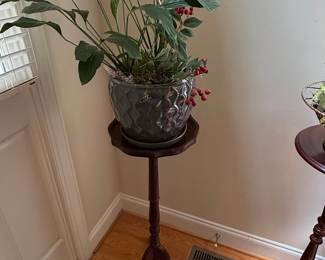 Vintage Pedestal Plant Stand with Decorative Planter