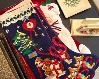 Vintage Needlepoint Christmas Stockings - Teddy Bears and Christmas Tree