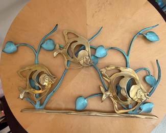 Mid-Century Modern Brass and Patinated Metal Fish Wall Sculpture